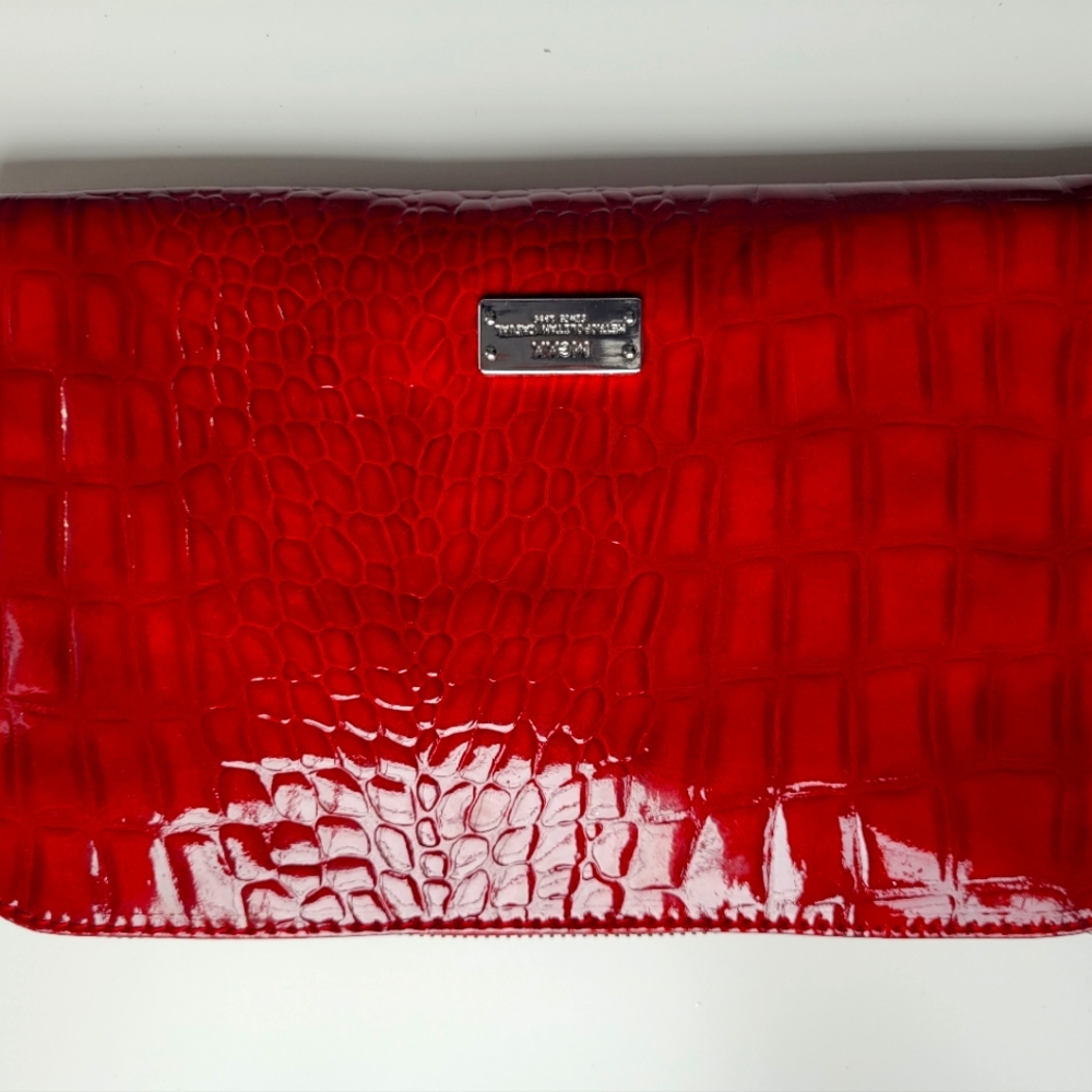 Red snake leather imitation handbag